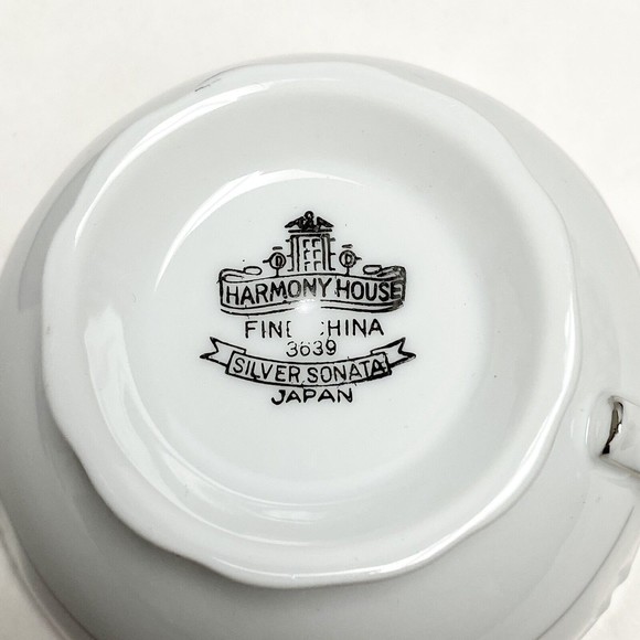 4 Vintage Fine China Harmony House Silver Sonata Tea Cups Mug 3639 Cups Only - Picture 7 of 9